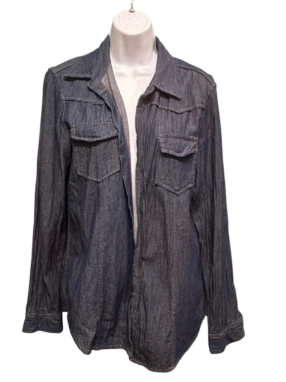Face Time Jeans Denim Shirt Open Front Dark Wash L Korea Cotton